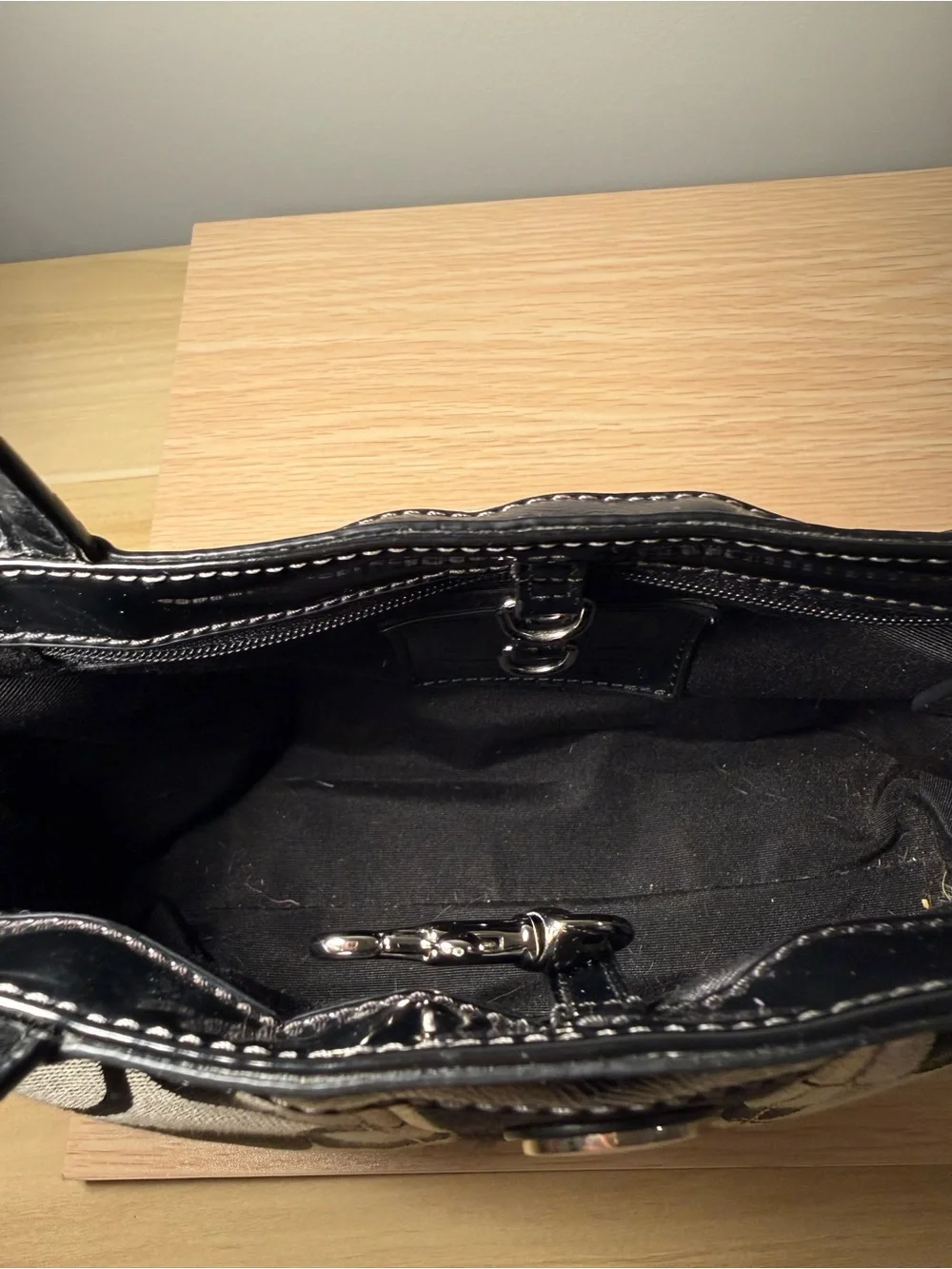 Vintage Y2K Coach Signature Stripe Small Tote Bag Black/Gray Jacquard F15112